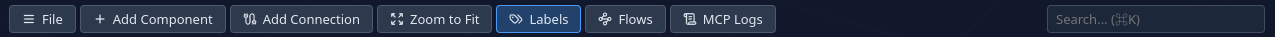 Tesseract toolbar: File, Add Component, Add Connection, Zoom to Fit, Labels, Flows, MCP Logs, Search